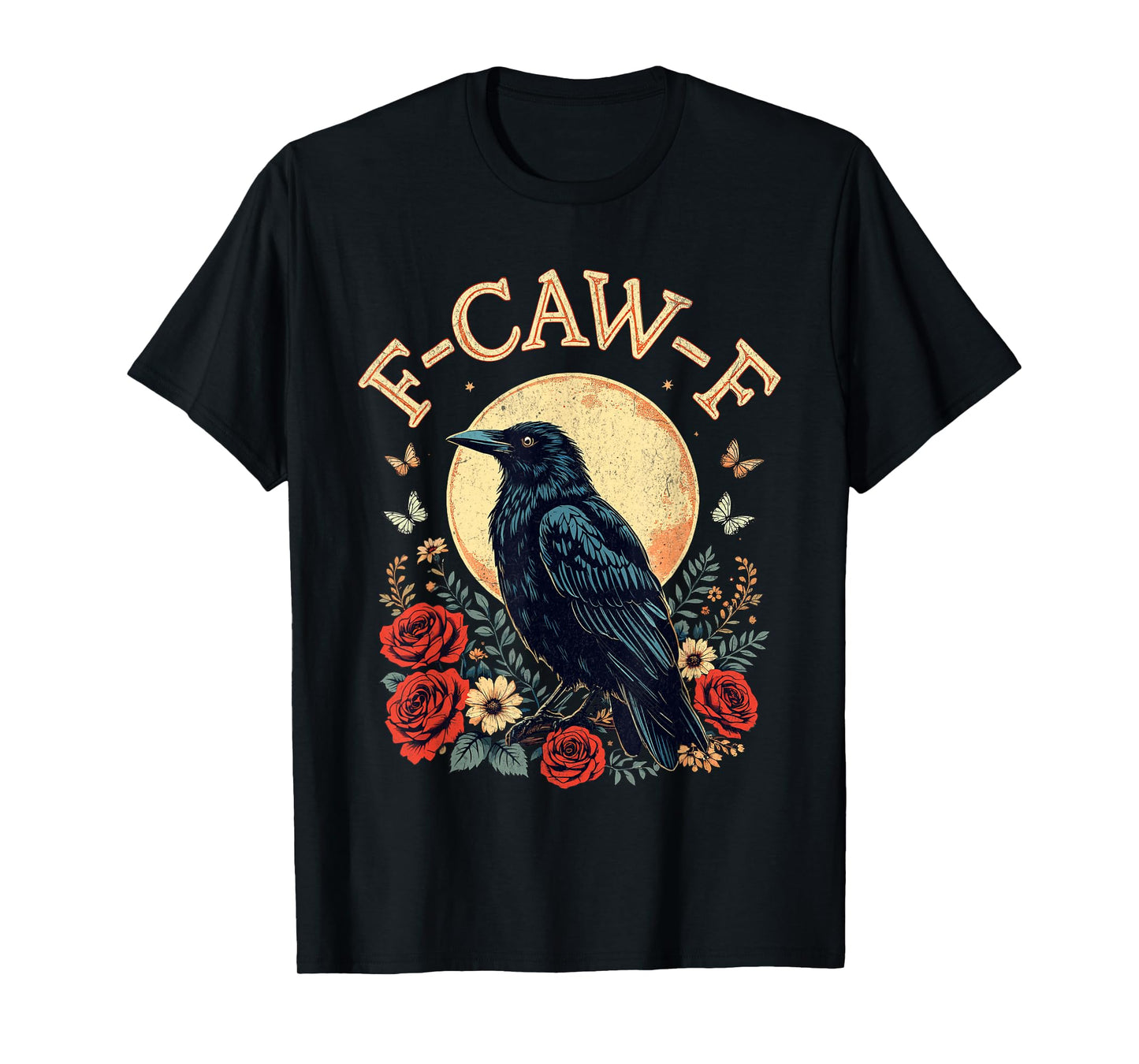 F-Caw-F Raven Crow Funny Halloween Retro Gothic Moon Design T-Shirt