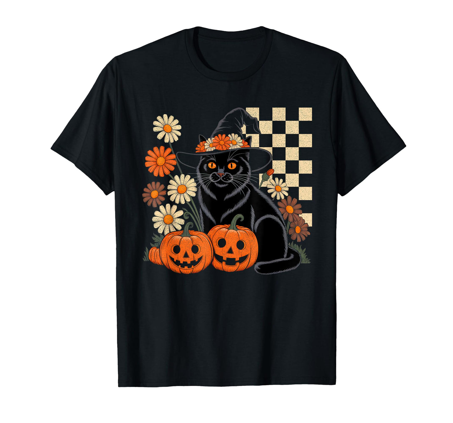 Retro Halloween Black Cat Spooky Halloween Costume Men Women T-Shirt