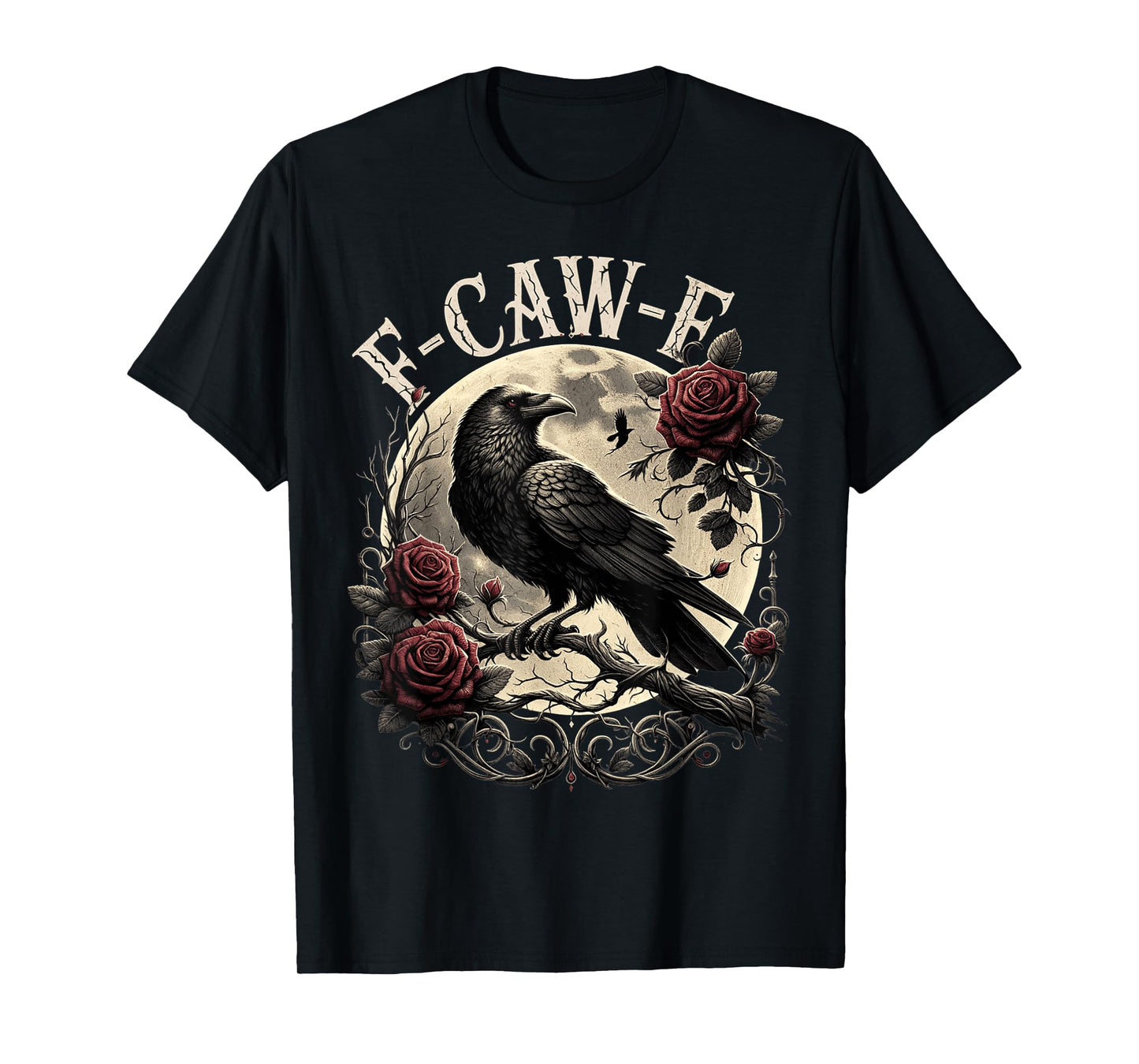 Black Crow, F-Caw-F Funny Black Bird Moon Gothic Adult Humor T-Shirt