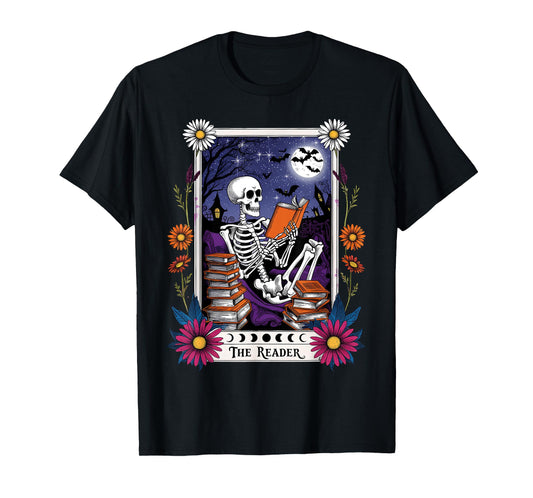 Book Lover Tarot Card The Reader Mystic Funny Skeleton T-Shirt