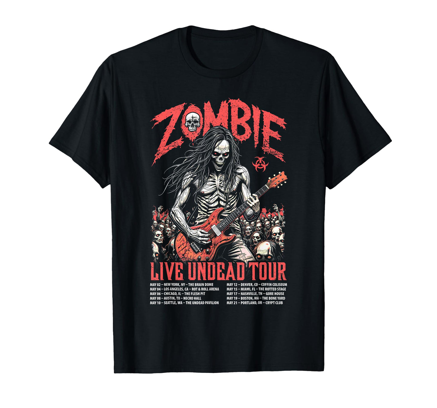 Guitar Guitarist Zombie Skeleton Live Undead Halloween Music T-Shirt