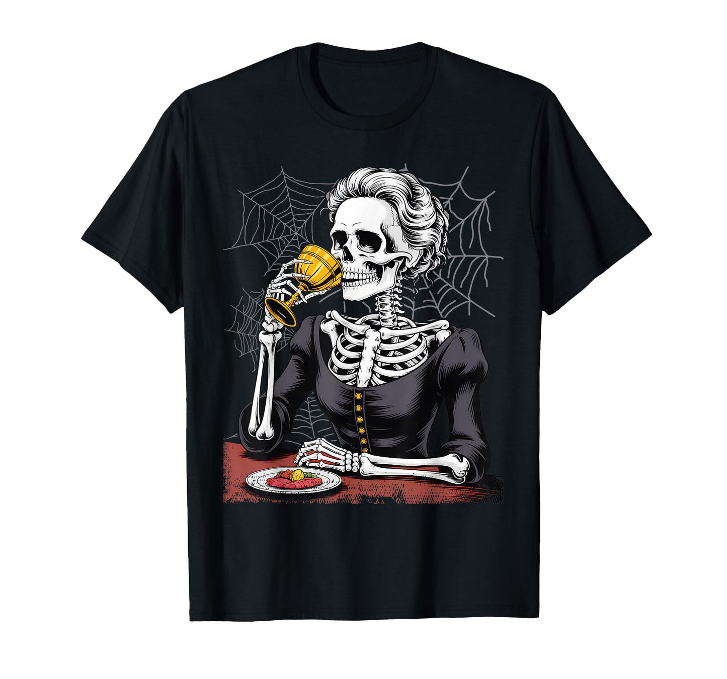 Coffee Drinking Skeleton Lazy DIY Halloween Costume Womens T-Shirt