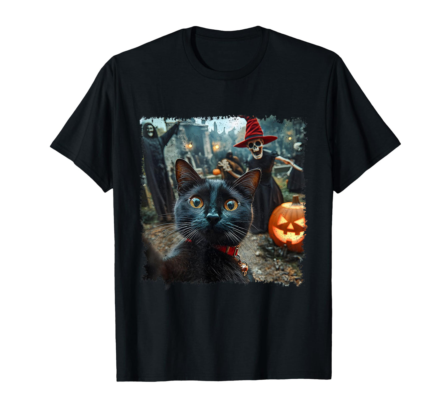 Black Cat Selfie Pumpkin Halloween Spooky Vibes T-Shirt