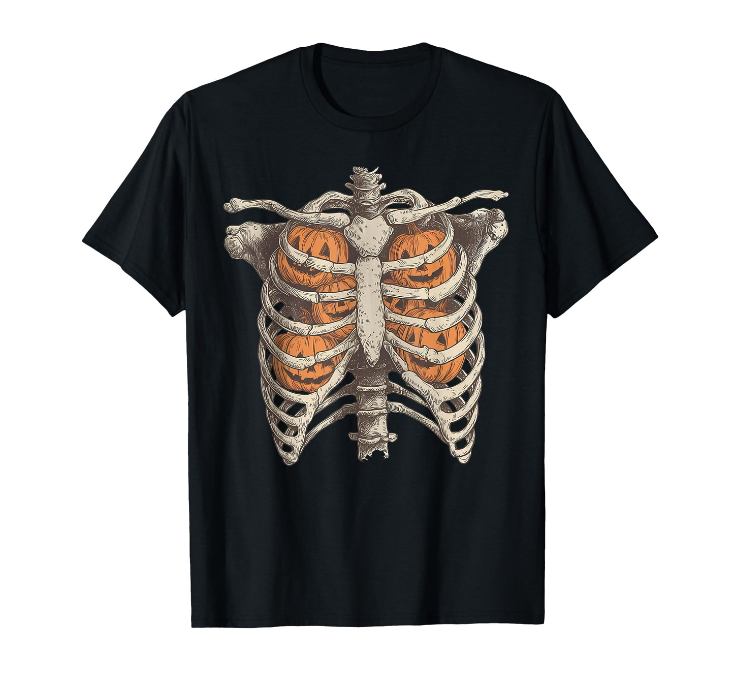 Skeleton Ribcage Pumpkin Spooky Season Halloween Costume T-Shirt
