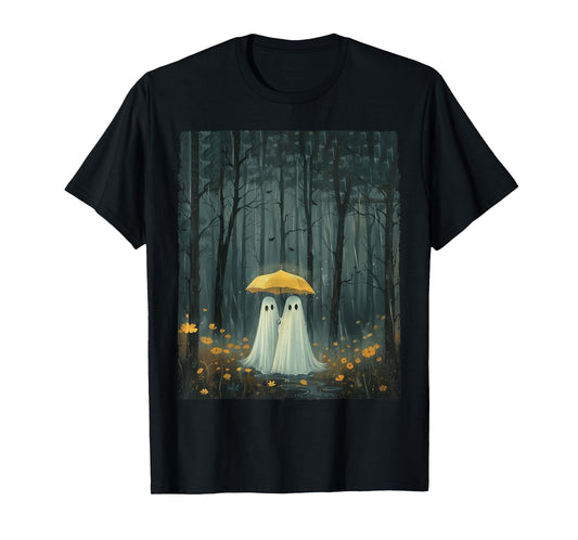 Floral Ghost Holds Umbrella Couple Spooky Season Women Men T-Shirt