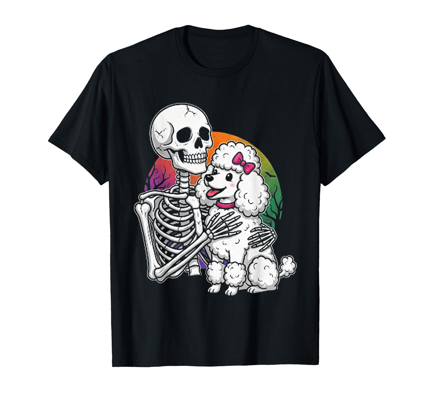 Skeleton Hugging Poodle Halloween Lover Mom Dad T-Shirt