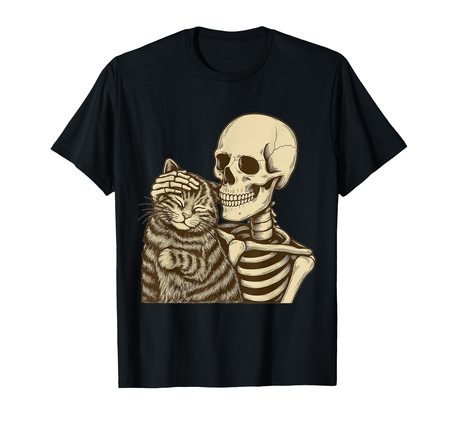 Skeleton Petting Cat Cute Halloween Men Boys T-Shirt