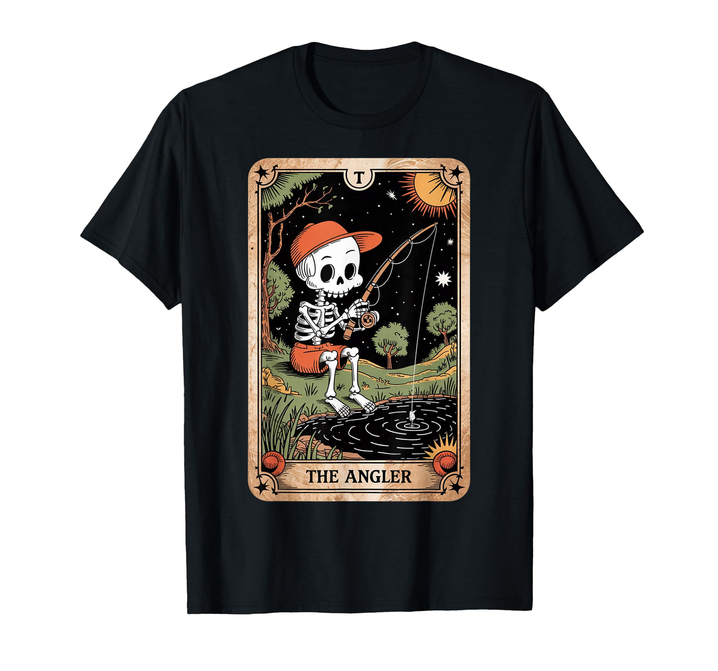 The Angler Skeleton Tarot Card Vintage Funny Fishing Gifts T-Shirt