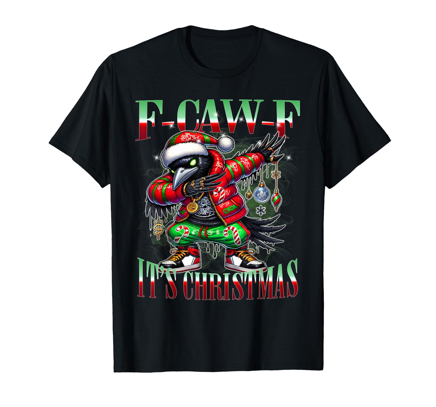F-Caw-F Raven Christmas Urban Graffiti Holiday T-Shirt