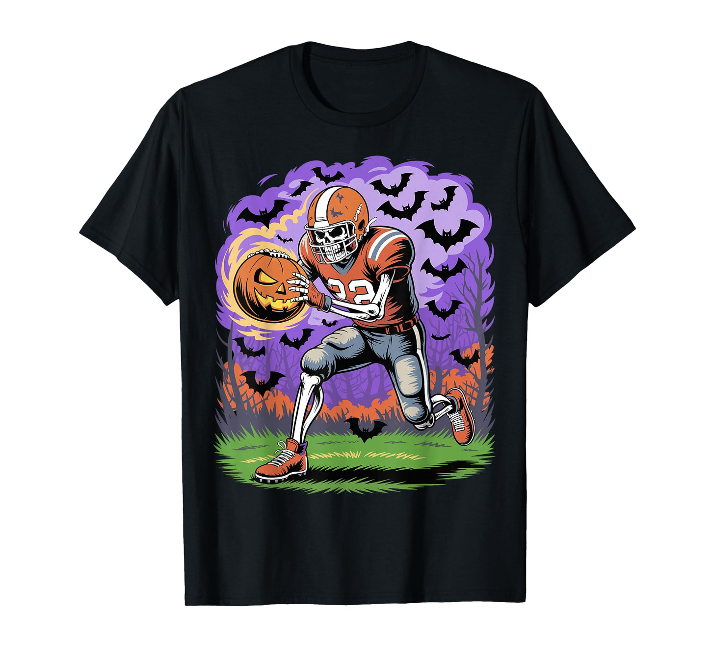 Halloween Skeleton Football Player Skull Spooky Sports T-Shirt