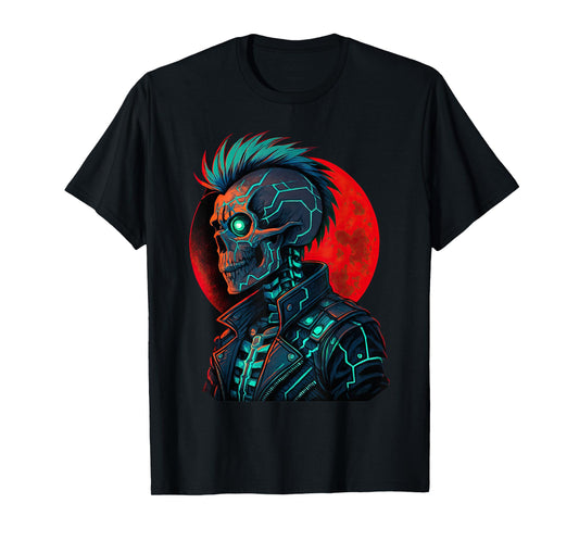 Cyber Skeleton Cyborg Gothic Retro Futurism Gamer T-Shirt