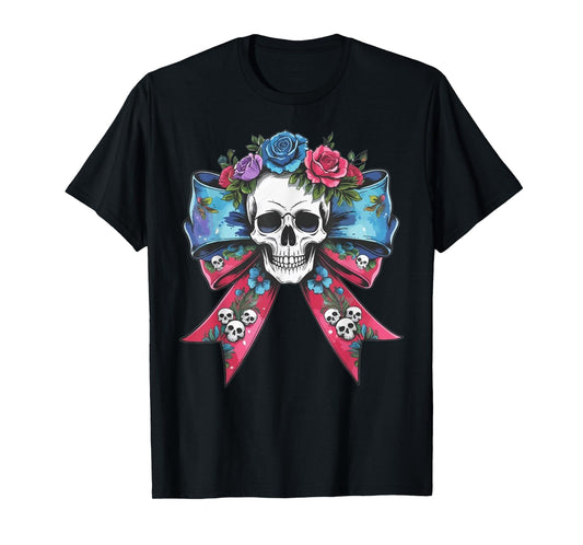 Coquette Bow Spooky Season Skeleton Skull Horror Halloween T-Shirt