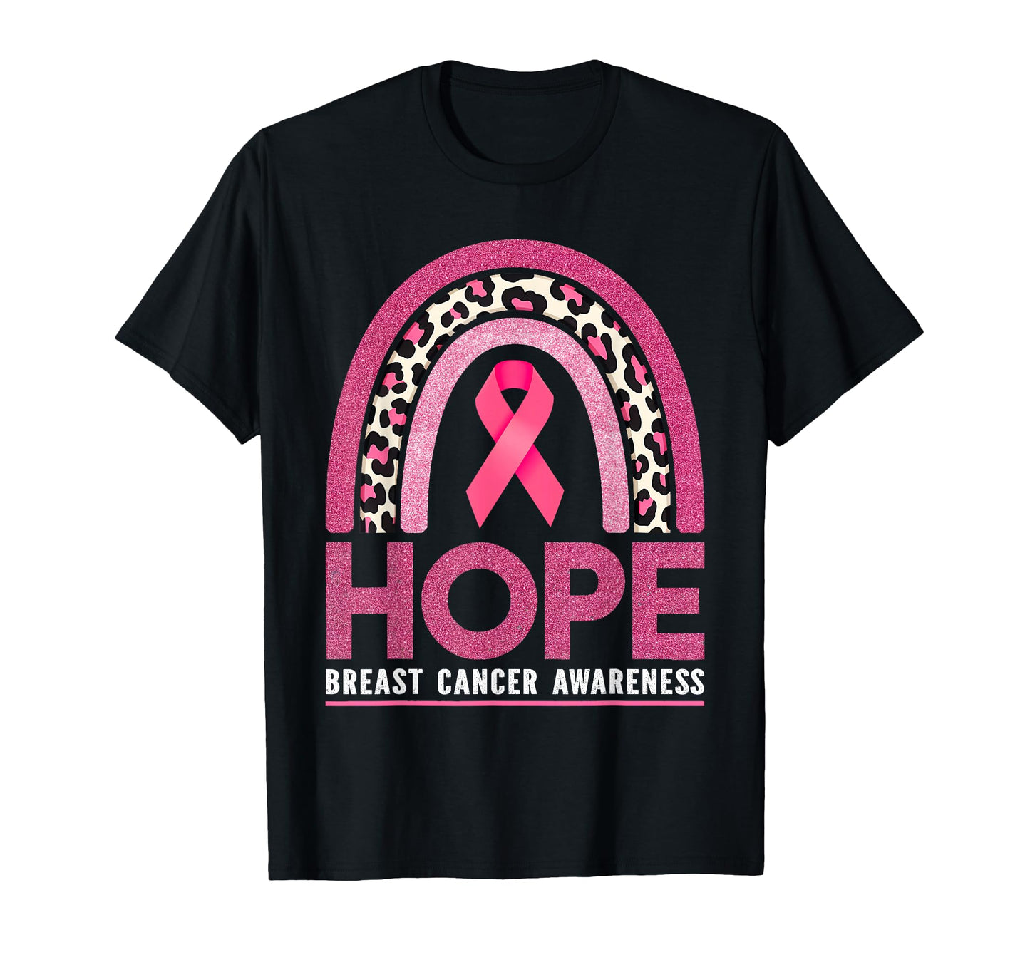Hope in October We Wear Pink Breast Cancer Leopard Rainbow T-Shirt