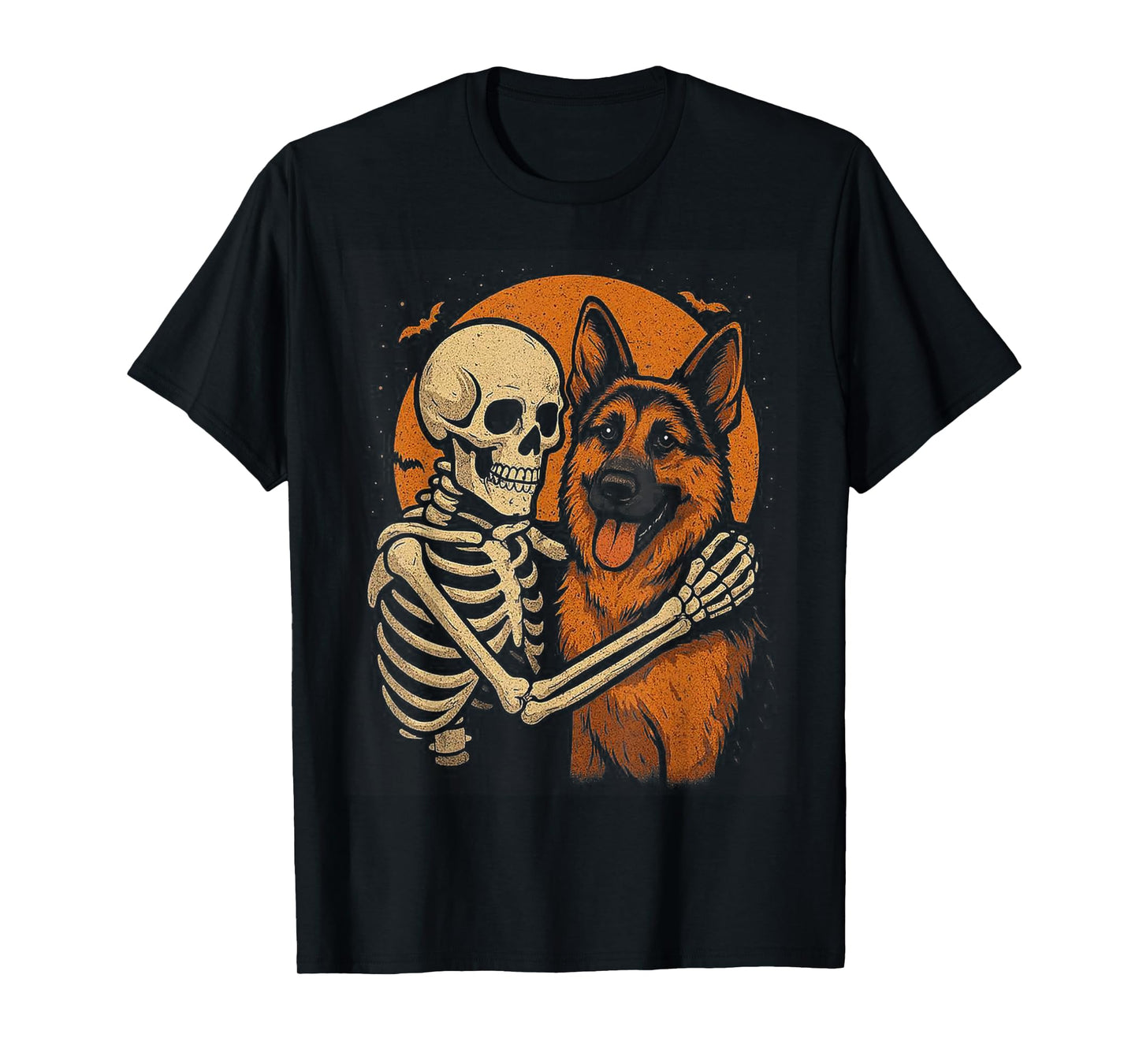 Skeleton Hugging German Shepherd Halloween Lover Mom Dad T-Shirt