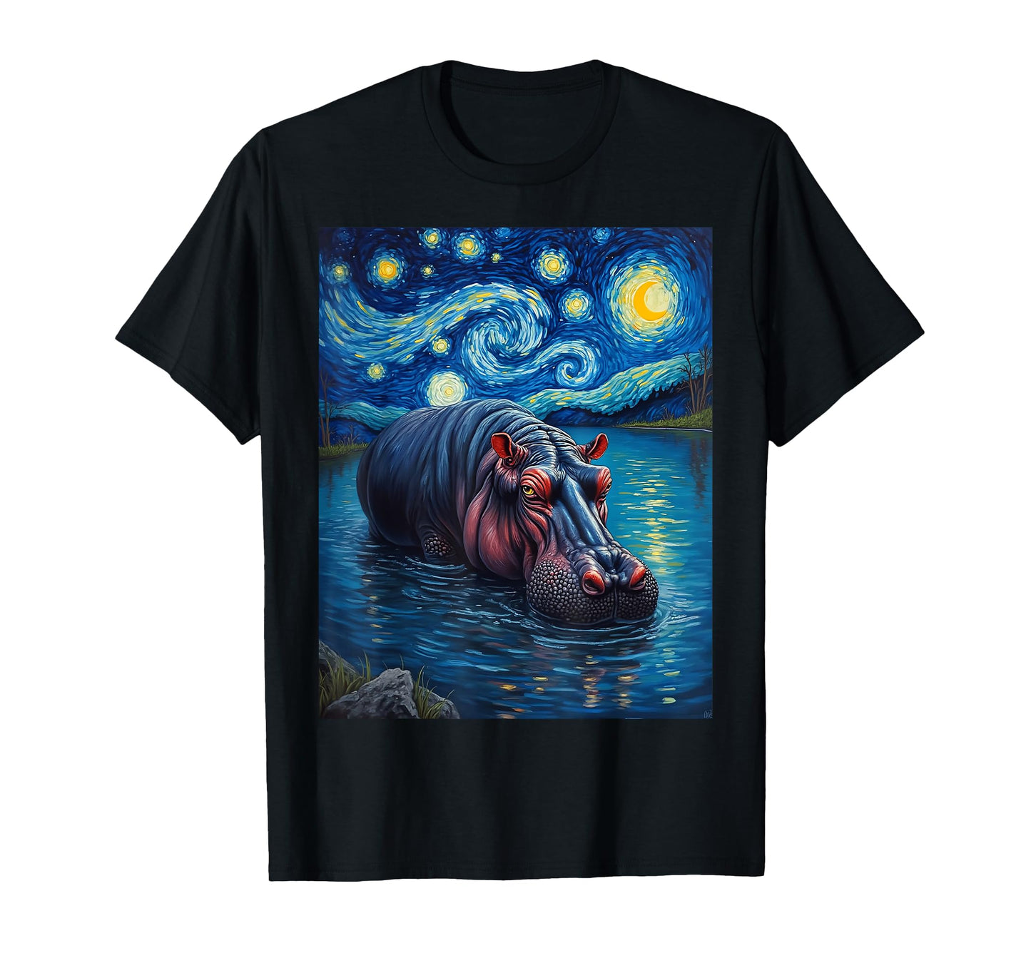Van Gogh's Starry Night Hippopotamus Animal T-Shirt