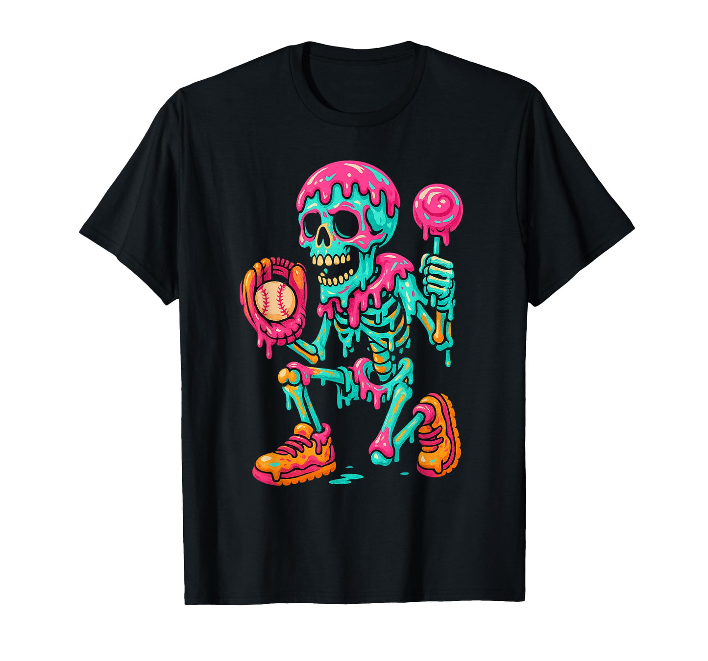 Skeleton Halloween Baseball Ice Cream Drip Spooky Boys Youth T-Shirt