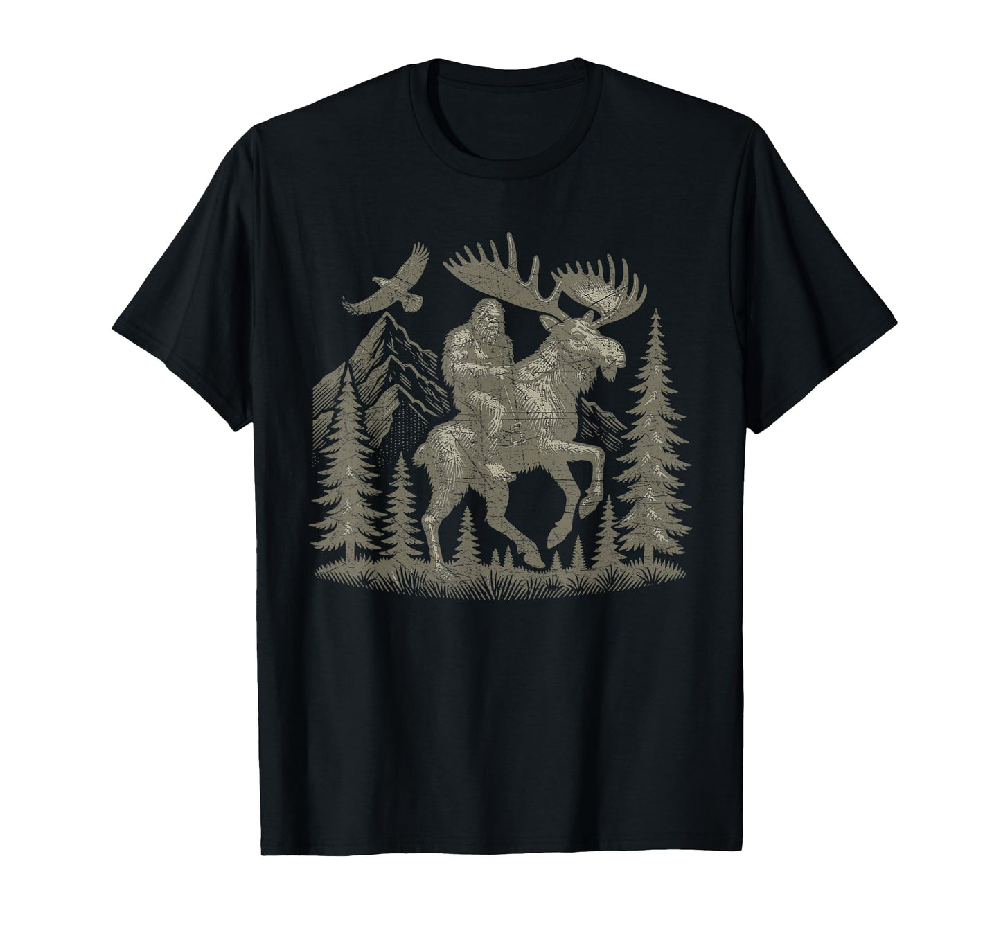 Bigfoot Riding Moose Mountain Adventure T-Shirt
