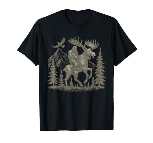 Bigfoot Riding Moose Mountain Adventure T-Shirt