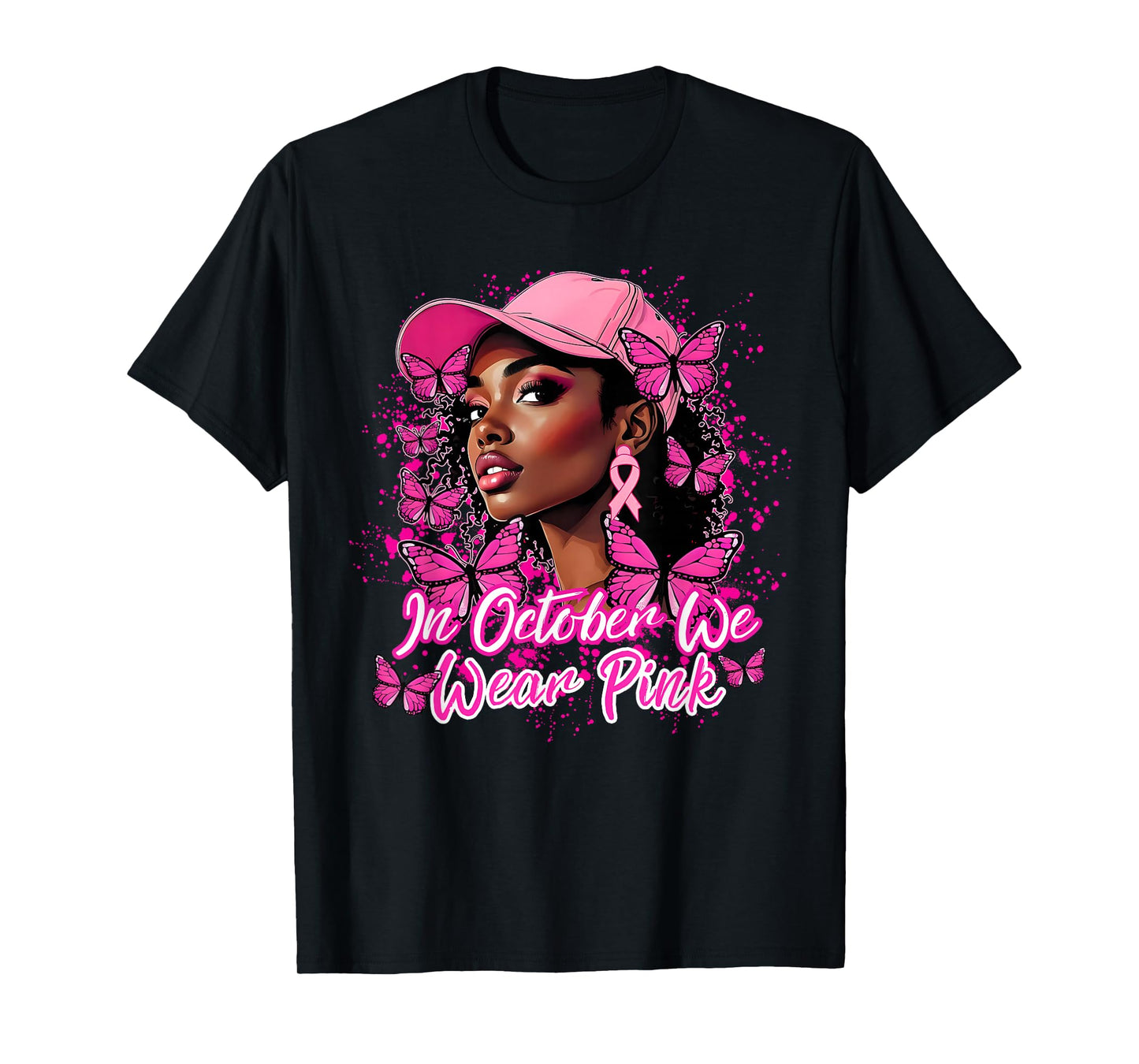 Breast Cancer Awareness African American Woman Pink Ribbon T-Shirt