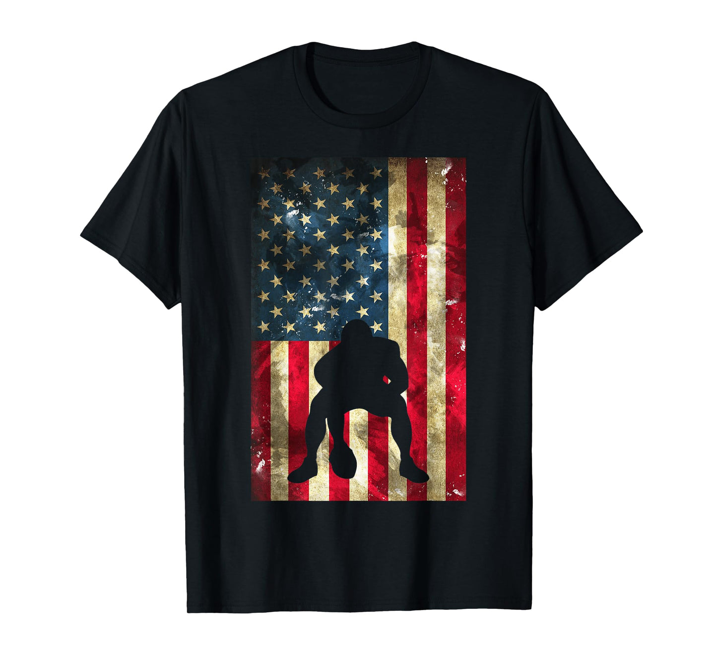 American Football Lineman - Offensive Player On USA Flag T-Shirt