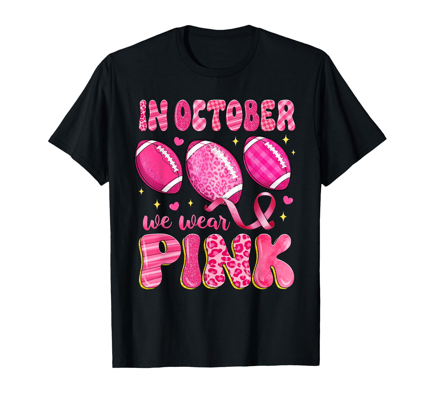 In October We Wear Pink Football Leopard Breast Cancer T-Shirt