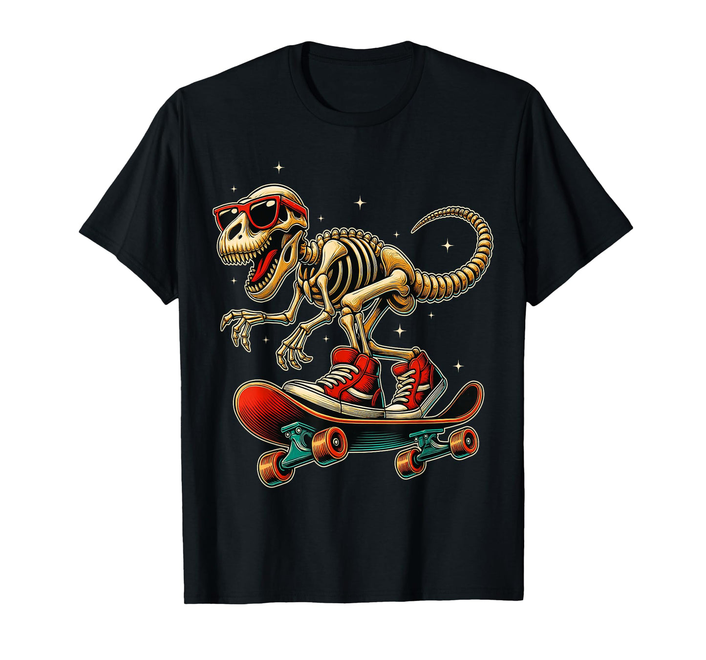 Funny Skater T-Rex Skeleton Cool Dinosaur Skateboarding T-Shirt
