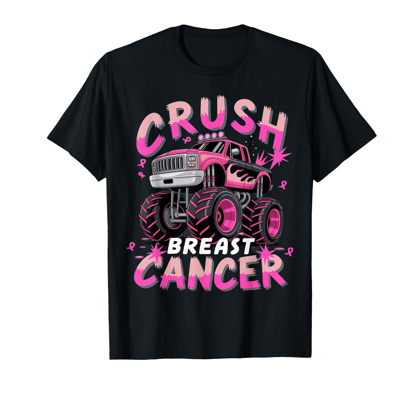 Crush Breast Cancer Monster Truck Girls Boys Pink Awareness T-Shirt