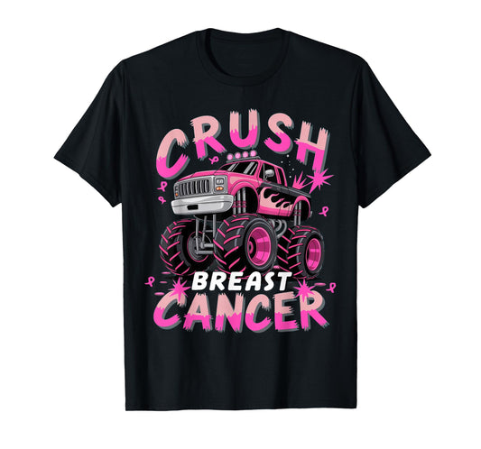 Crush Breast Cancer Monster Truck Girls Boys Pink Awareness T-Shirt