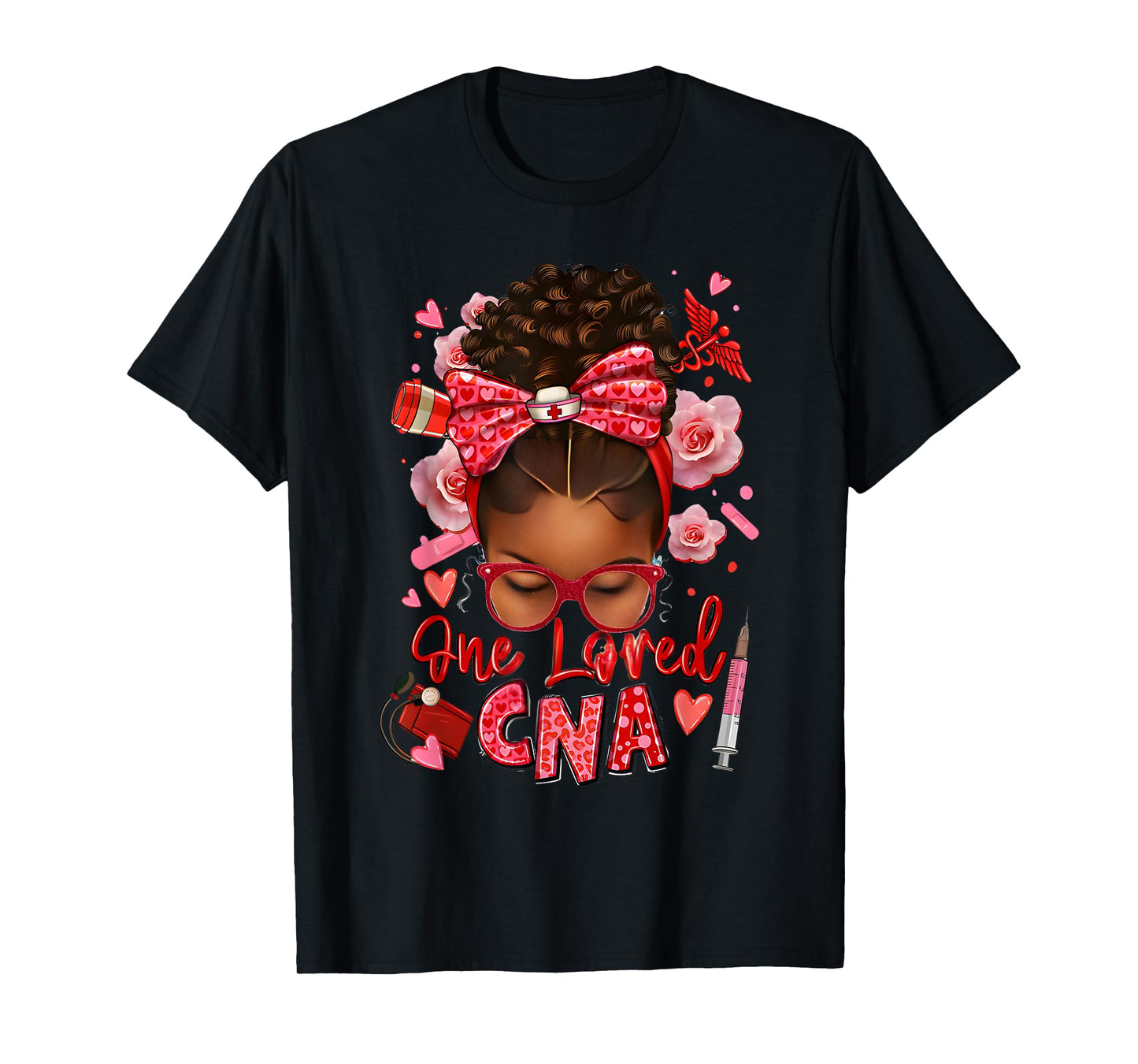 One loved CNA Pink Leopard Afro Messy Bun Womens Tee T-Shirt