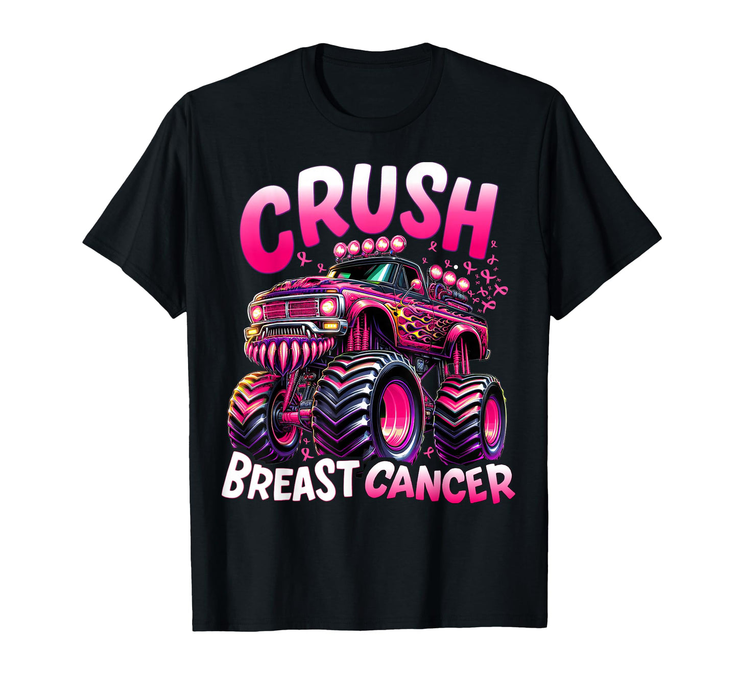 Crush Breast Cancer Monster Truck Girls Boys Pink Awareness T-Shirt