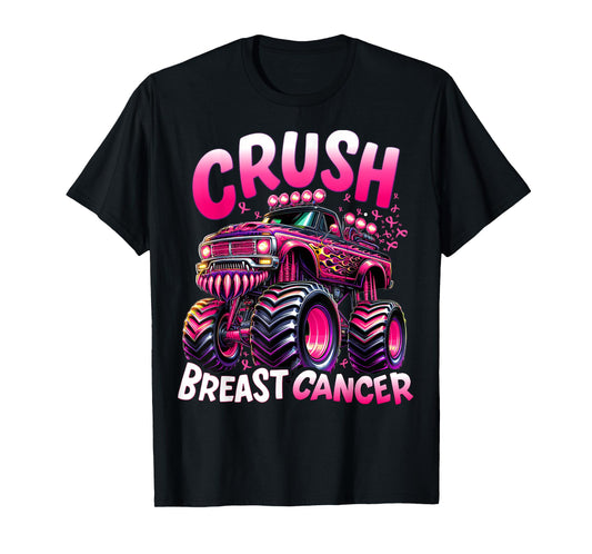 Crush Breast Cancer Monster Truck Girls Boys Pink Awareness T-Shirt