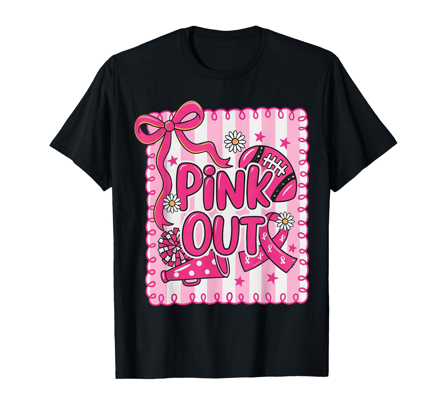 HUGvyn Breast Cancer: Pink Out Football Bow Pink Cheer Women T-Shirt