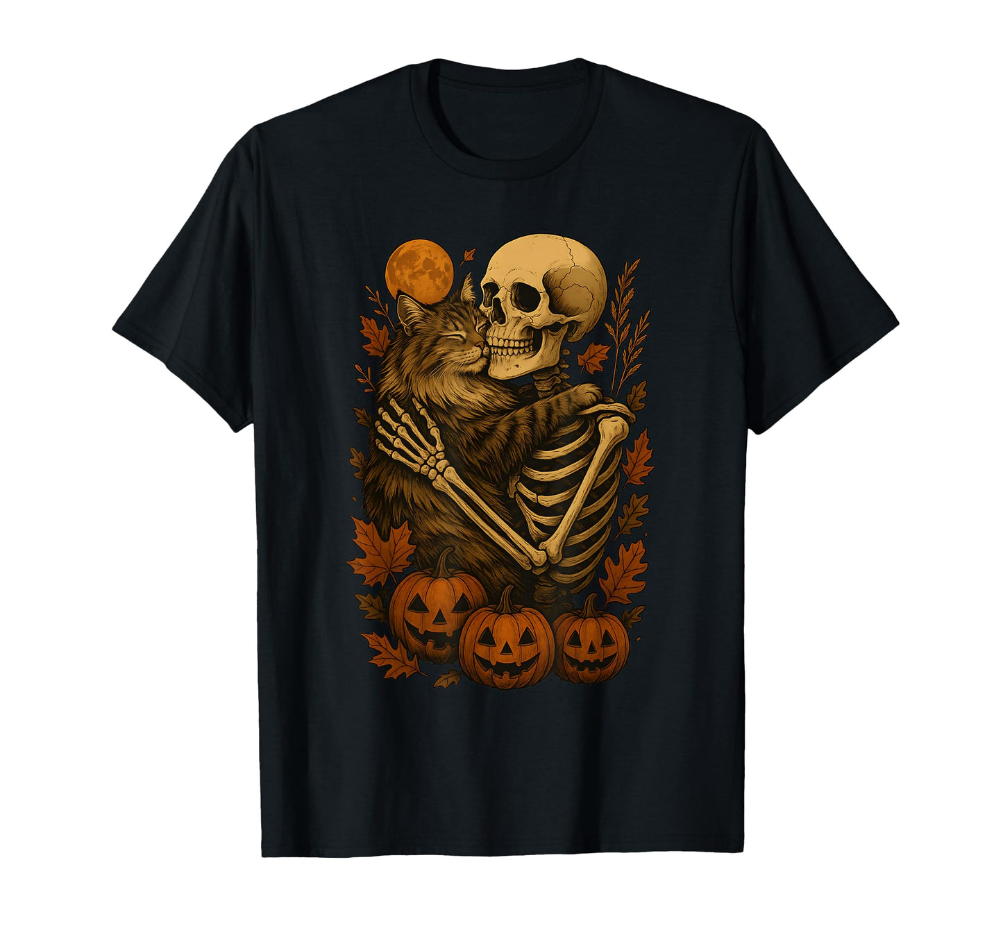 Skeleton Hugging Norwegian Forest Cat T-Shirt