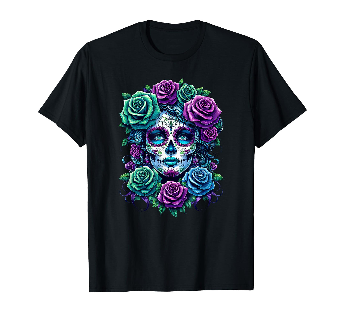 Dia de Muertos Cinco de Mayo Sugar Skull Women Flowers Roses T-Shirt
