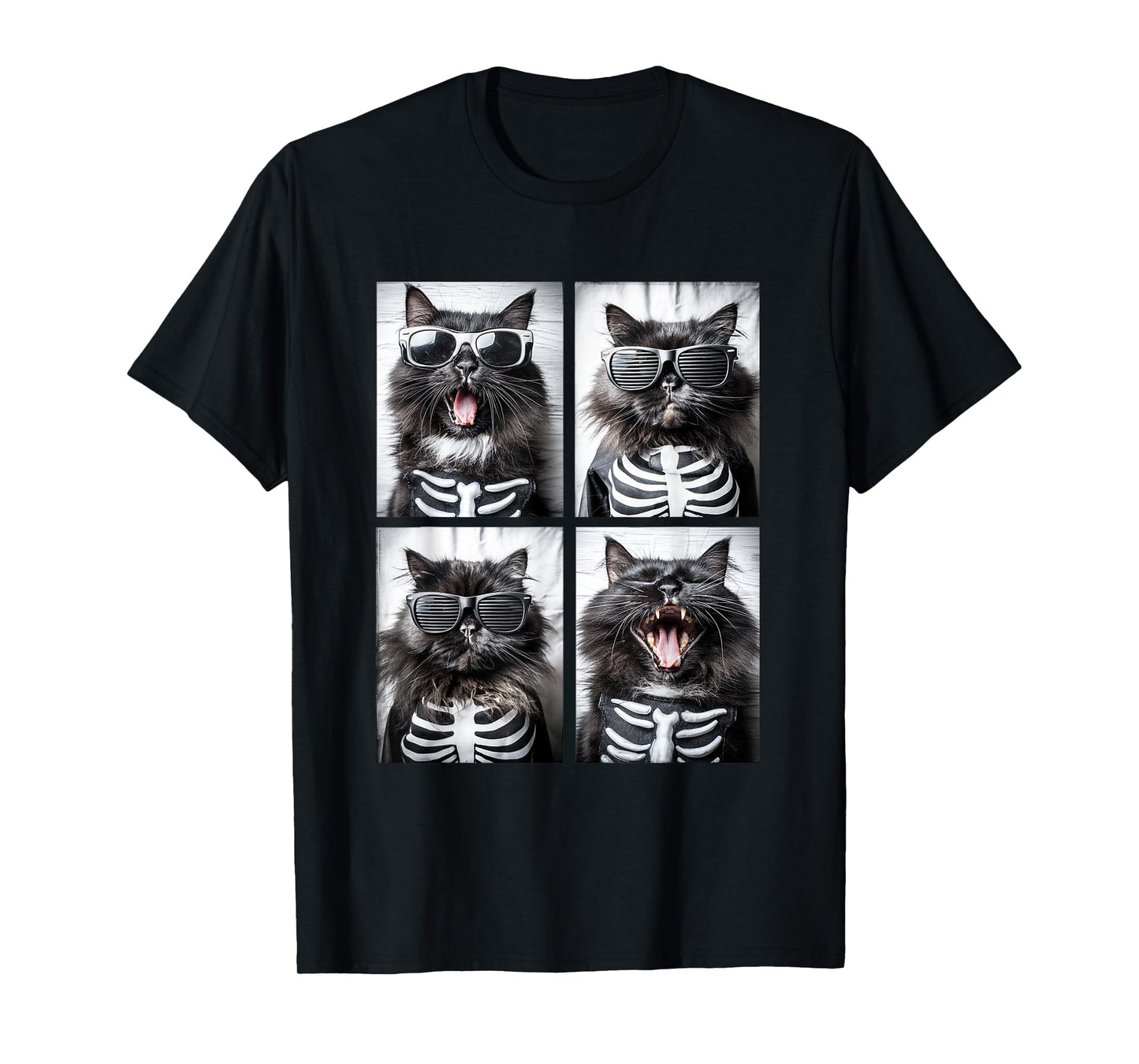 Persian Cat with Sunglasses Skeleton Costume Funny Halloween T-Shirt