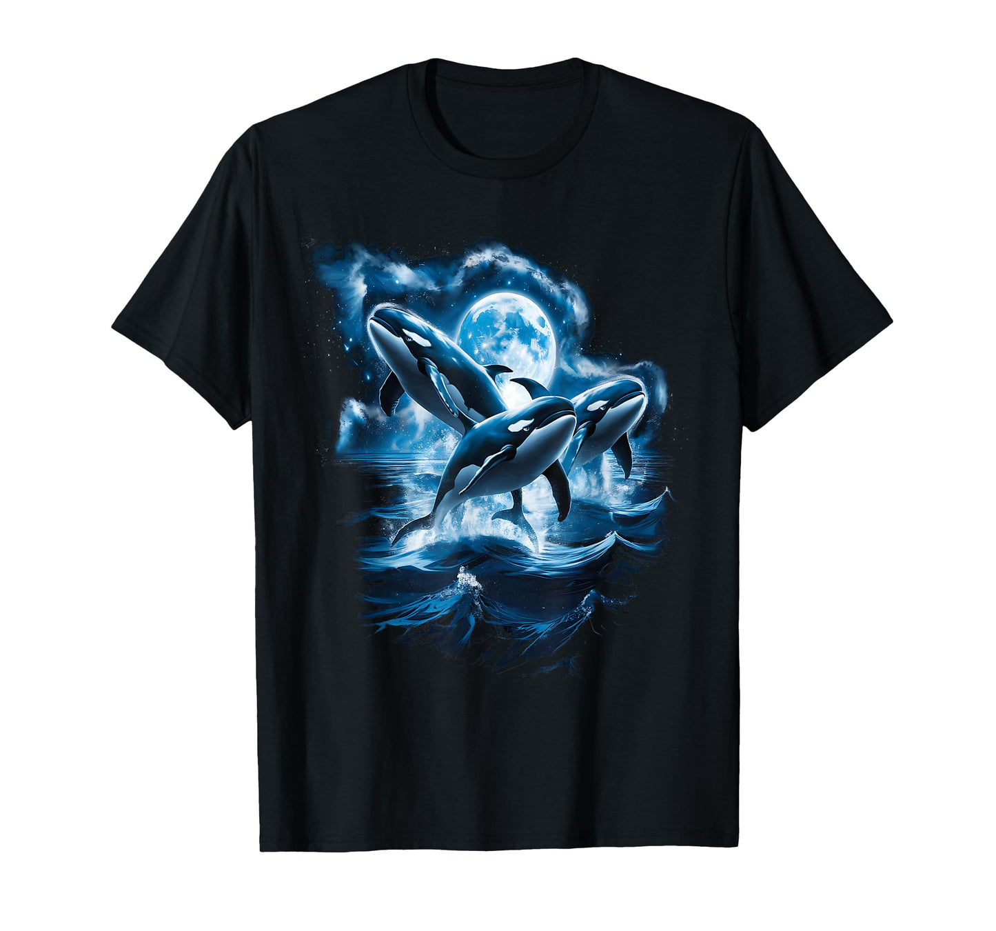Three Orcas Moon Retro Ocean Nature Marine Animal Funny Orca T-Shirt