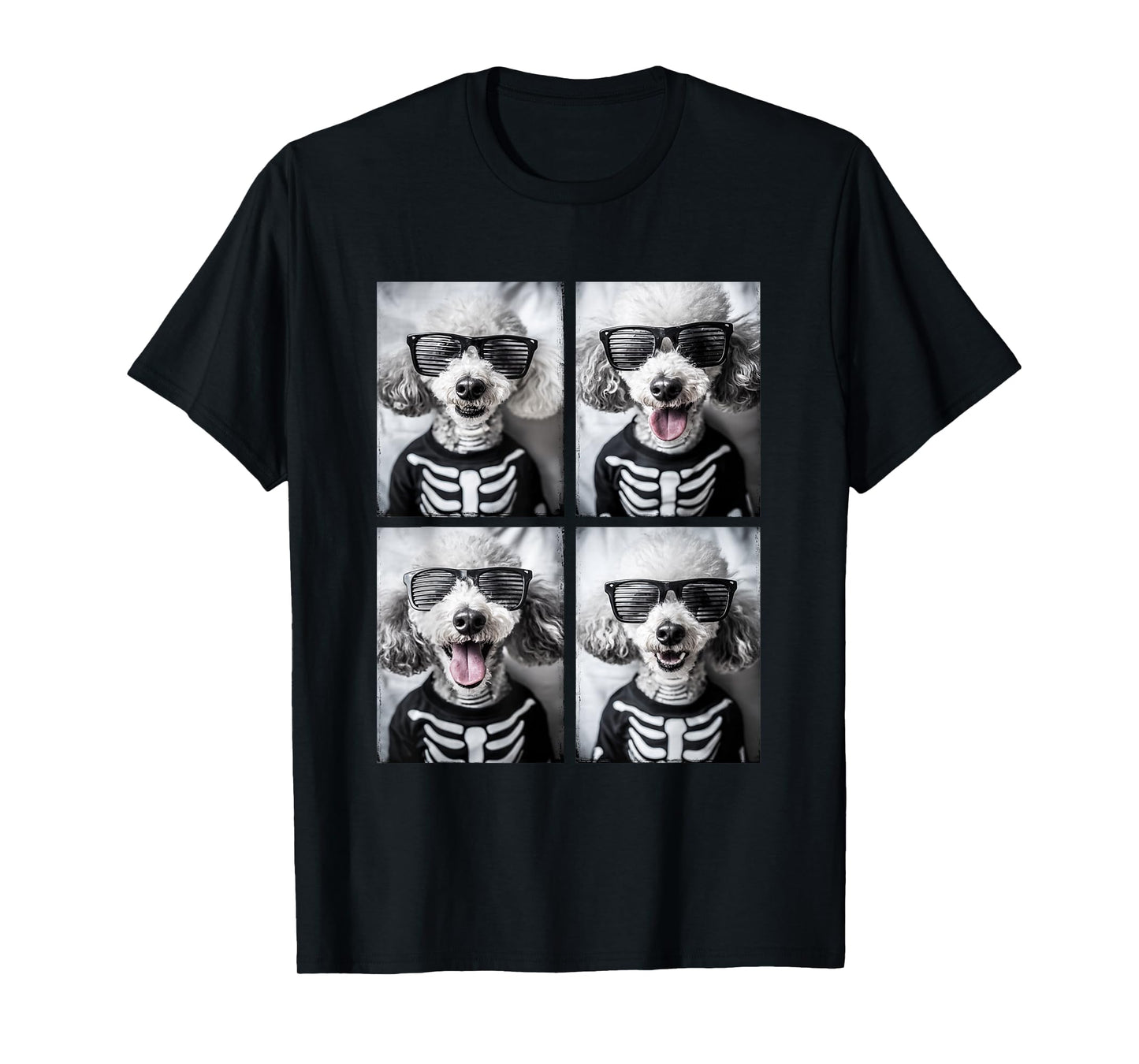 Cute Poodles with Sunglasses Halloween Skeleton Costume T-Shirt