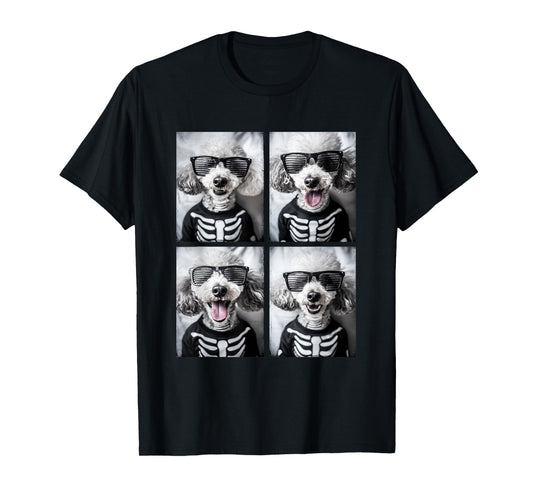 Cute Poodles with Sunglasses Halloween Skeleton Costume T-Shirt