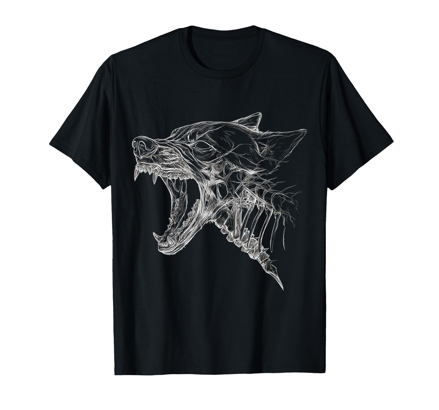 Halloween Wolf Skeleton Drawing Scary Face Animal Halloween T-Shirt