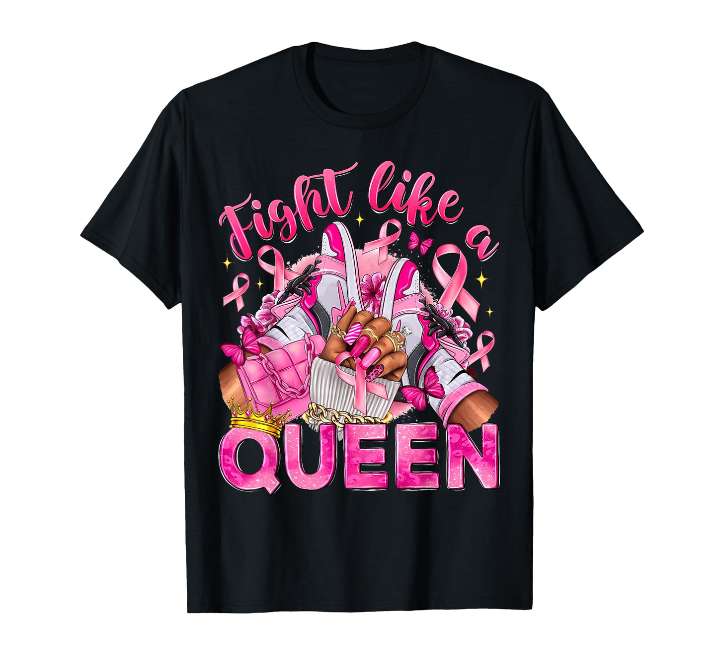 Fight Like A Queen Sneakers Breast Cancer Warrior Women Girl T-Shirt