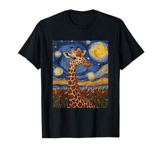 Cute Giraffe Africa - Van Gogh Style - Starry Night T-Shirt