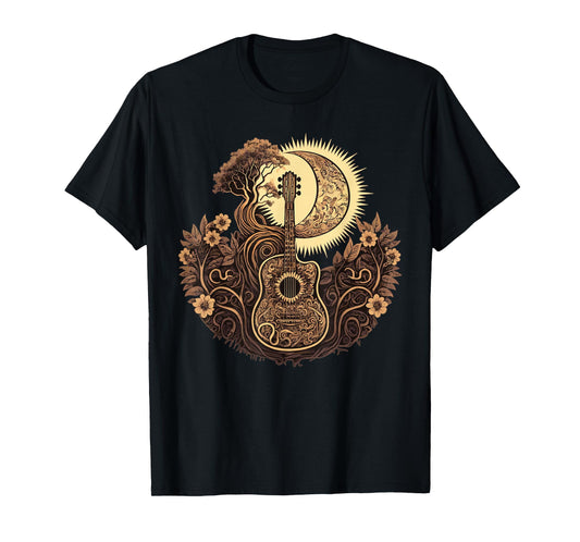 Acoustic Guitar Tree With Moon Guitarist T-Shirt T-Shirt