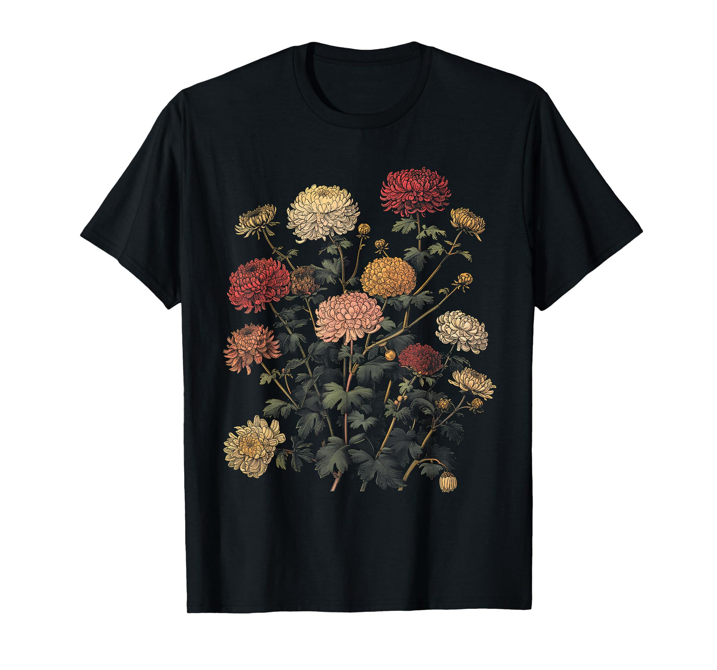 Vintage Botanical Chrysanthemum Flower Girl Floral Plant Mom T-Shirt