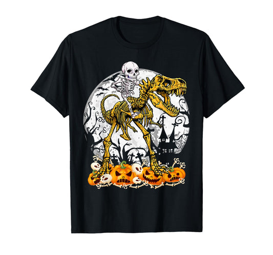 Dinosaur T rex Skeleton Pumpkin Halloween Costume T-Shirt