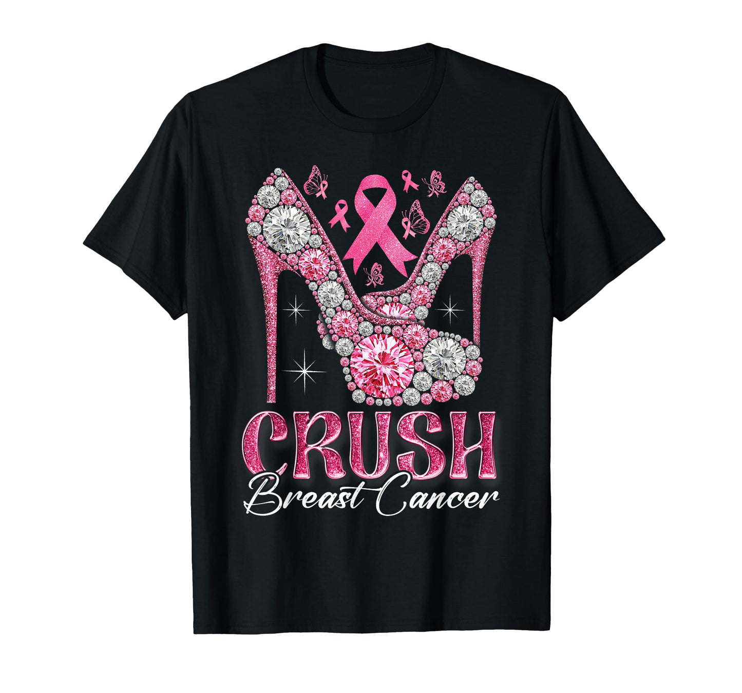 Crush Breast Cancer Awareness Bling Pink Ribbon High Heel T-Shirt
