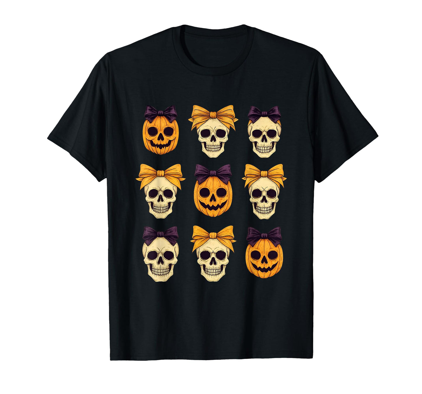 Funny Vintage Halloween Coquette Bow Pumpkin Ghost Skeleton T-Shirt