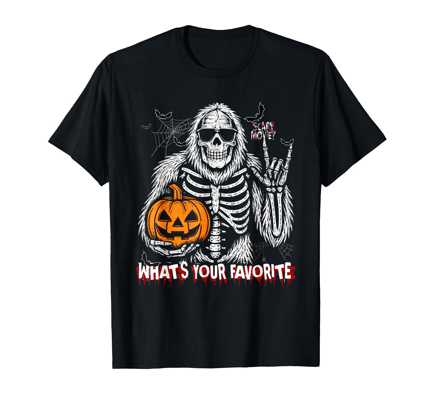 Spooky Bigfoot Jack O Lantern Skeleton Halloween Boys Mens T-Shirt