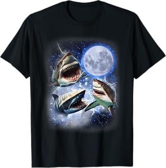 Three Shark Moon - 3 Great Whites Howling Wolfs Moon Parody T-Shirt