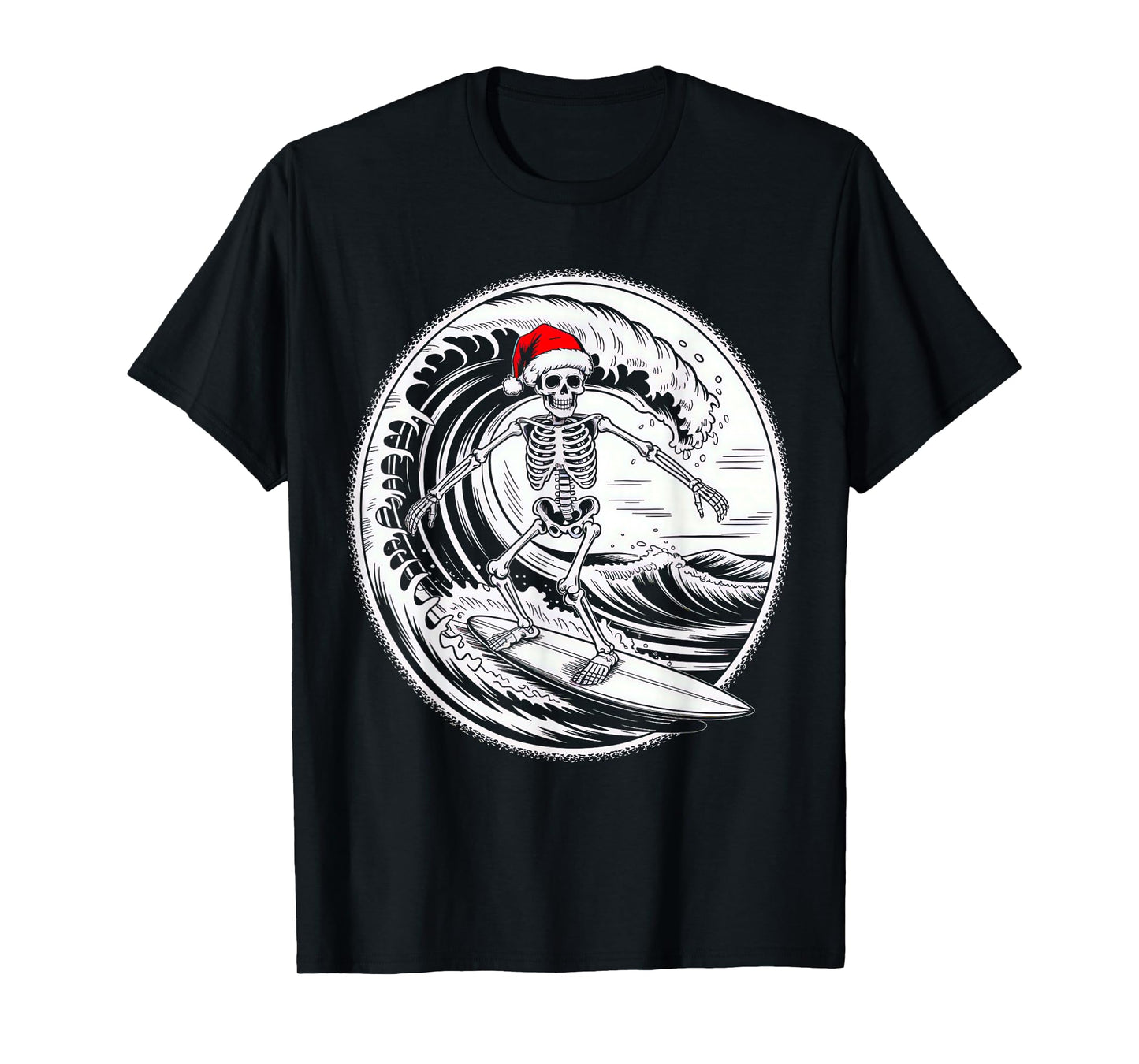 Xmas Skeleton Surfer Vintage Big Wave Surfing Funn Christmas T-Shirt