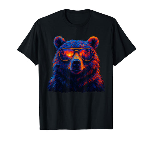 Bear Wearing Sunglasses Wildlife Animal Lover Forest Sunset T-Shirt